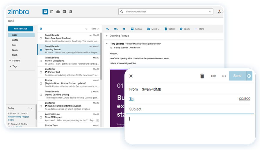 Tampilan Interface Zimbra Mail - Dashboard Email Professional
